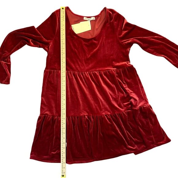 Live to be Spoiled Dress Women's Size Large red velvet long sleeve tiered - Picture 6 of 12